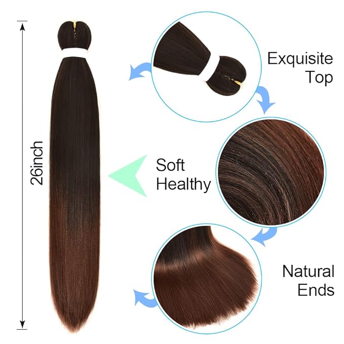 8 Pack Ombre Braiding Hair Pre Stretched - 26" 100G/Pack Premium Pre Stretched Braiding Hair Extensions, Professional Itch Free Hot Water Setting Perm Yaki Texture Prestretched Hair(1B30)