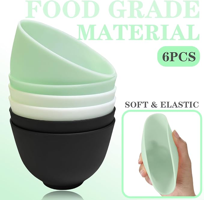 9Pcs Face Mask Mixing Bowl Set DIY Silicone Facial Mask Bowl for Home Salon Spa Face Skin Applicator Bowl with Stir Sticks, Black,White,Green