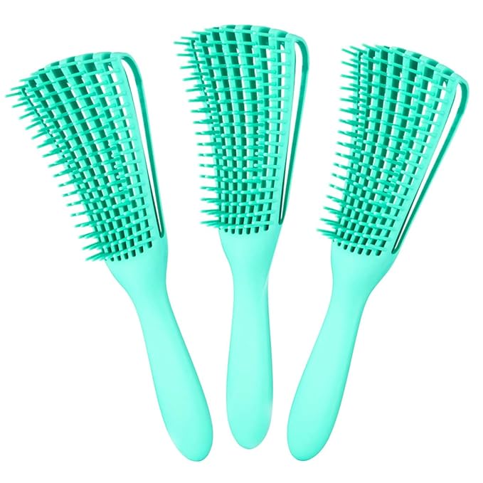 Detangling Brush for Afro American/African Women's Textured 3a to 4c Kinky Wavy/Curly/Coily Hair - Scalp Massaging Comb for Wet/Dry/Oily/Thick/Long Hair (3 pcs, 3-Green)