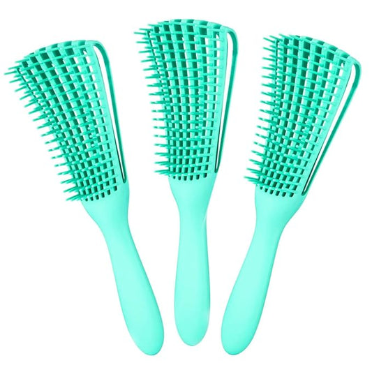 Detangling Brush for Afro American/African Women's Textured 3a to 4c Kinky Wavy/Curly/Coily Hair - Scalp Massaging Comb for Wet/Dry/Oily/Thick/Long Hair (3 pcs, 3-Green)