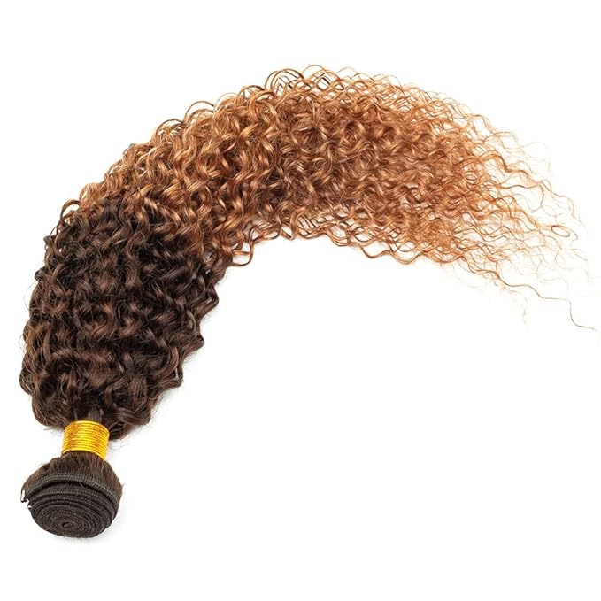 Brazilian Human Hair Bundles Ombre Curly Hair 3 Bundles Brazilian Remy Virgin Human Hair Weave Bundles 100% Unprocessed Kinky Curly Human Hair Extensions T4/30 Medium Brown Hair Bundles(20 22 24)