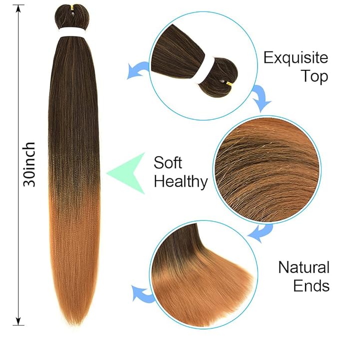 8 Pack Ombre Braiding Hair Pre Stretched - 30" 100G/Pack Premium Pre Stretched Braiding Hair Extensions, Professional Itch Free Hot Water Setting Perm Yaki Texture Prestretched Hair (1B27)