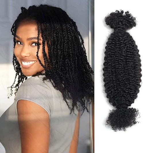 QVR Spring Twist Crochet Human Hair Afro Kinky Curly Braiding Hair Extension, QVR Upgraded Afro Kinkys Bulk Natural Black Hair 14 inch,50 Gram/Pack