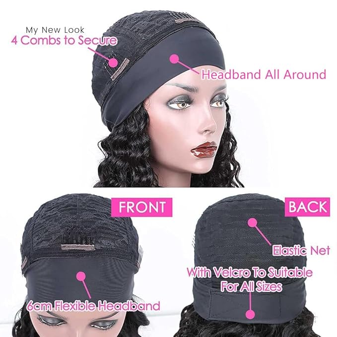 Smoothair Headband Wig Human Hair Kinky Curly Headband Wigs for Black Women Human Hair Wigs Glueless 14 Inch None Lace Front Wigs Brazilian 150% Density