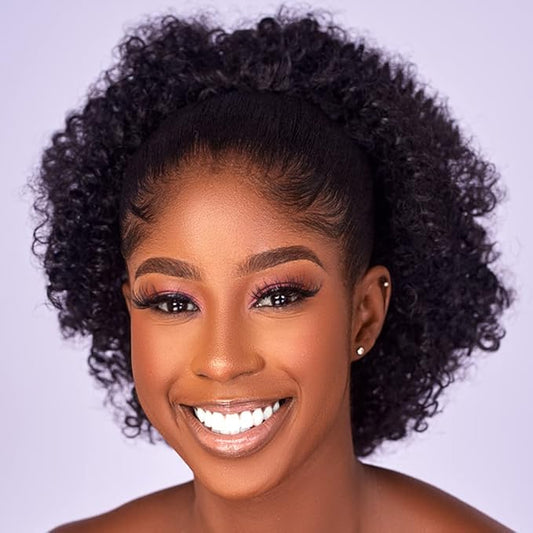 Afro Puff kinky curly Drawstring Ponytail Extension for Black Women Synthetic Short Afro Kinkys Curly Afro Bun Extension Hairpieces Updo Hair Extensions with Two Clips(2#)