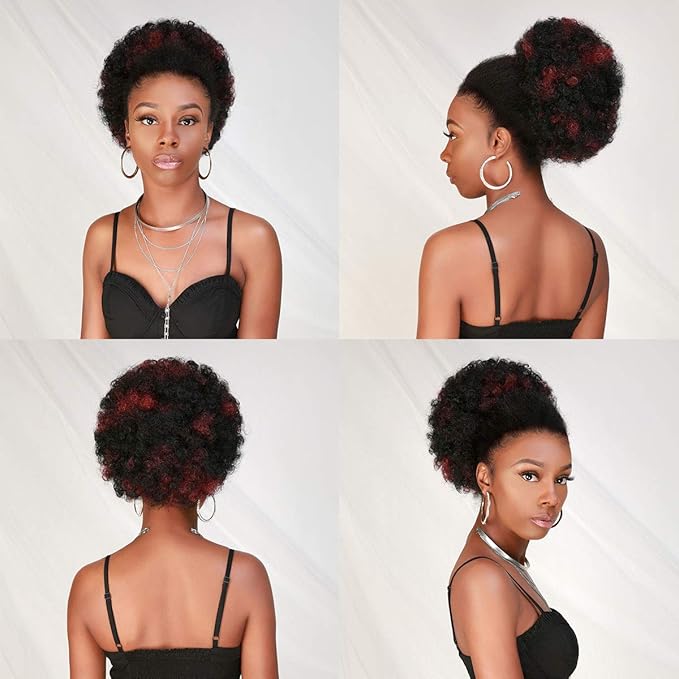 GLAM21USA Afro Puff Drawstring Ponytail Retro Kinky Curly Ponytail Wig Clip in Bun Hair Piece for Black Women Synthetic Hair Extension (MEDIUM, FS1B/BG)