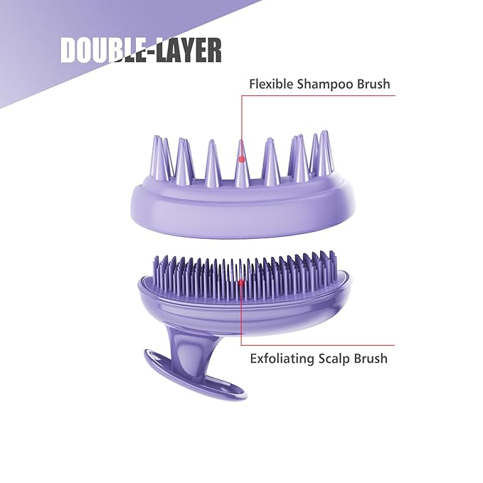 2-in-1 Scalp Massager Shampoo Brush,Scalp Scrubber, Exfoliator Brush for Removing Dandruff & Hair Growth,Detangling Scrubber for Wet or Dry Hair - for All Hair Types(Purple)