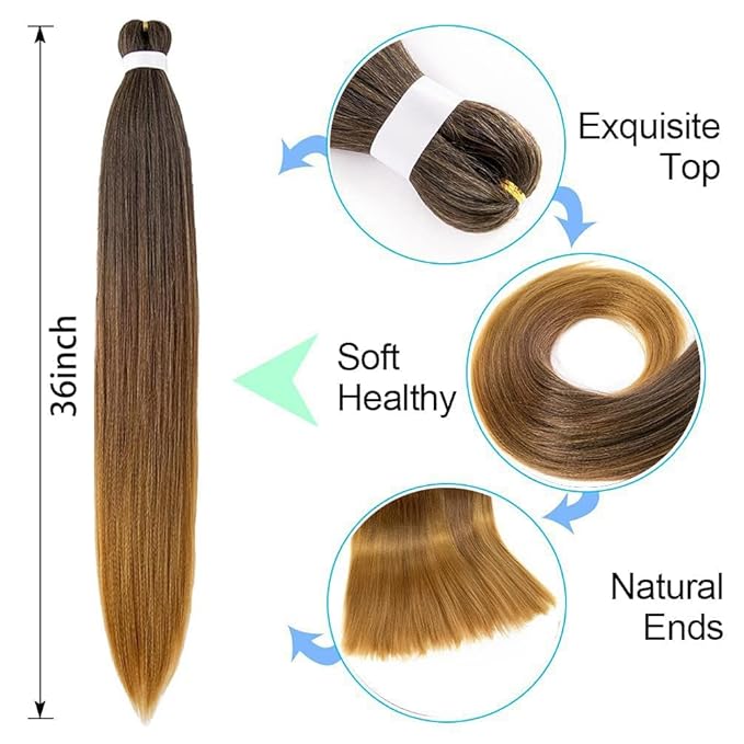 8 Pack Ombre Braiding Hair Pre Stretched - 36" 110G/Pack Premium Pre Stretched Braiding Hair Extensions, Professional Itch Free Perm Yaki Prestretched Hair(1B/30/27)