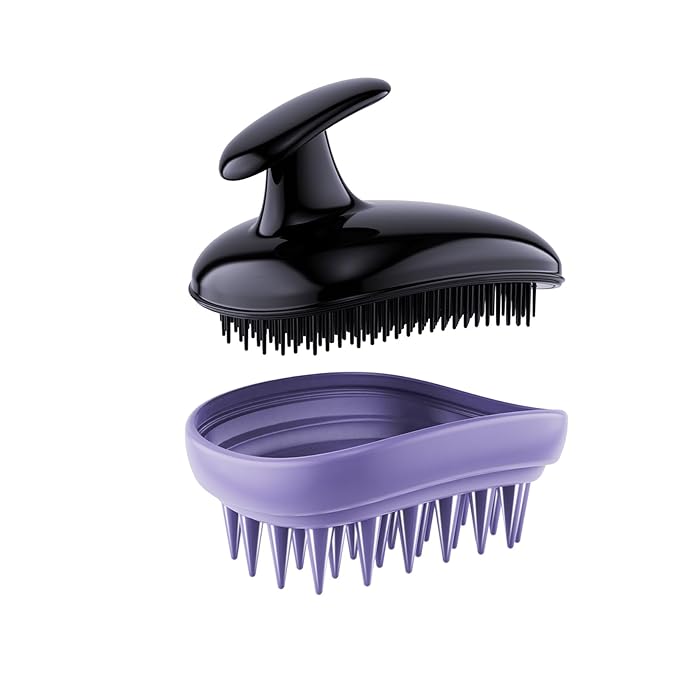 2-in-1 Scalp Massager Shampoo Brush,Scalp Scrubber, Exfoliator Brush for Removing Dandruff & Hair Growth,Detangling Scrubber for Wet or Dry Hair (Black Purple)