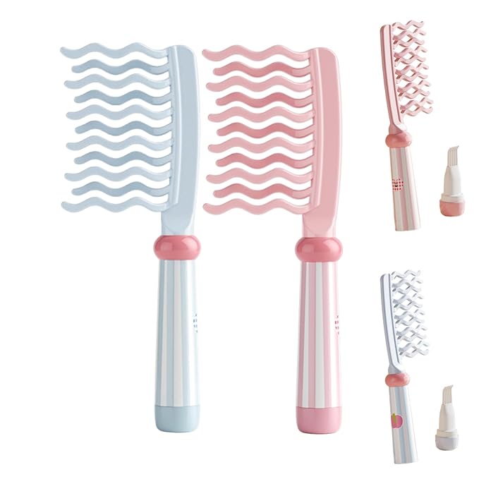 Wide Tooth Comb for Curly, Detangling Comb with Double Row Wavy Tooth and Ergonomic Handle for Long/Thick Dry/Wet Hair for Women/Girl without Straighten the Curl Hair Style (Pink/Blue)