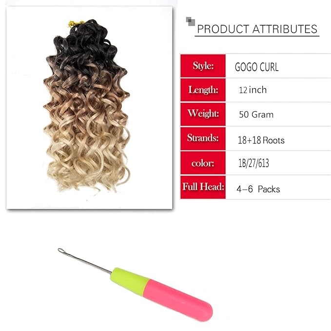 YXCHERISHAIR 8 Packs Curly Crochet Hair GoGo Curl Crochet hair for Women Deep Wave Braiding hair,Synthetic Bohemian Crochett Braid Water Wave Crochett hair Extensions(1B/27/613, 12inch)