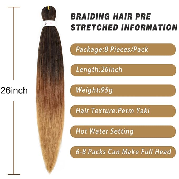 AQINBEL Braiding Hair Pre stretched 26 Inches 8 Bundles Ombre Braiding Hair Itch Free Crochet Twist Hair for Braids Yaki Texture Pre stretched Braiding Hair Extensions for Women (1B/30/27#)