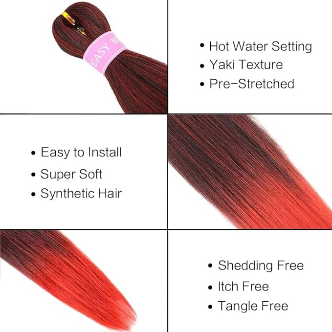 AQINBEL Braiding Hair 26 Inches 8 Bundles/Packs Crochet Twist Pre Stretched Braiding Hair for Braids Yaki Straight Texture Ombre Braiding Hair Extensions for Women(Black/Red)