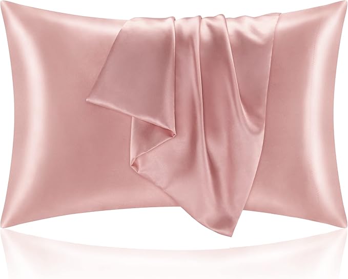 BEDELITE Satin Pillowcase for Hair and Skin, Super Soft and Cooling Similar to Silk Pillow Cases 2 Pack with Envelope Closure, Gift for Women Men(20"x26" Standard Size, Rose Pink)