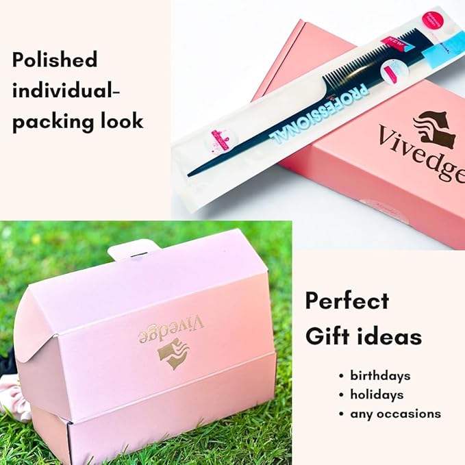 VIVEDGE| Curly Hair Carbon Comb Set | Carbon Fiber Detangler Wide Tooth Parting Combs anti static frizz-free with Premium Acccessories for Styling | Gift for loved ones (Black-Pink)