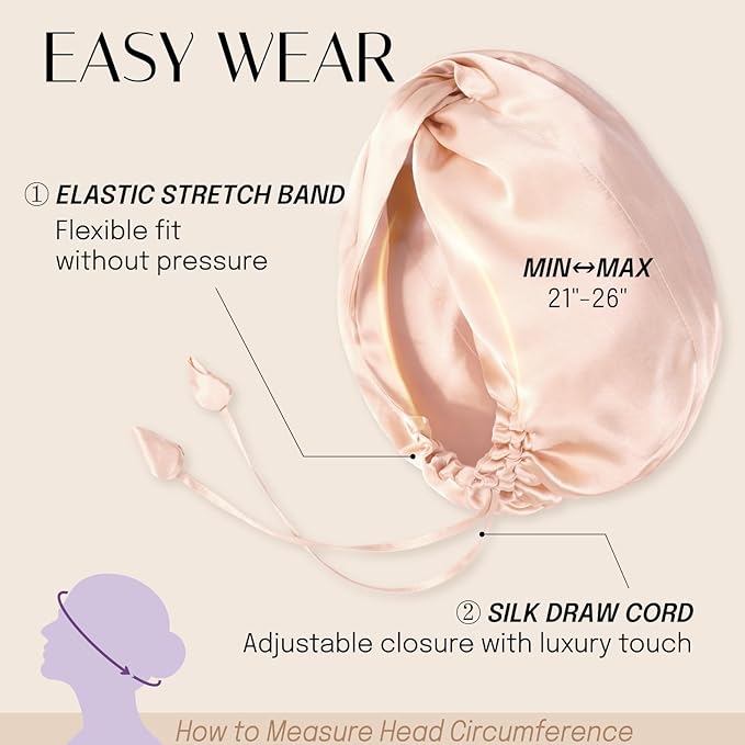 OLESILK Silk Bonnet for Sleeping Women: 100% Mulberry 22 Momme Silk, Adjustable Fit for Night Hair Care, No Frizz for Curls, Pink