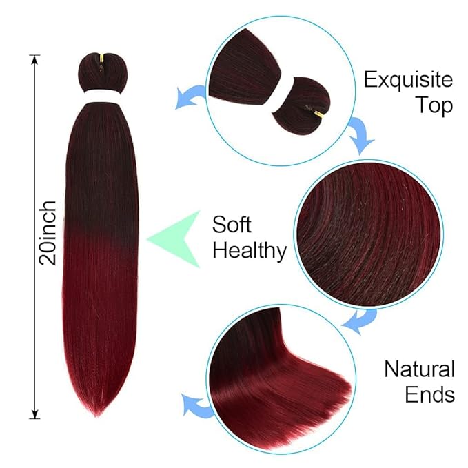 8 Pack Ombre Braiding Hair Pre Stretched - 20" 80G/Pack Premium Pre Stretched Braiding Hair Extensions, Professional Itch Yaki Texture Prestretched Hair(1Bbug)