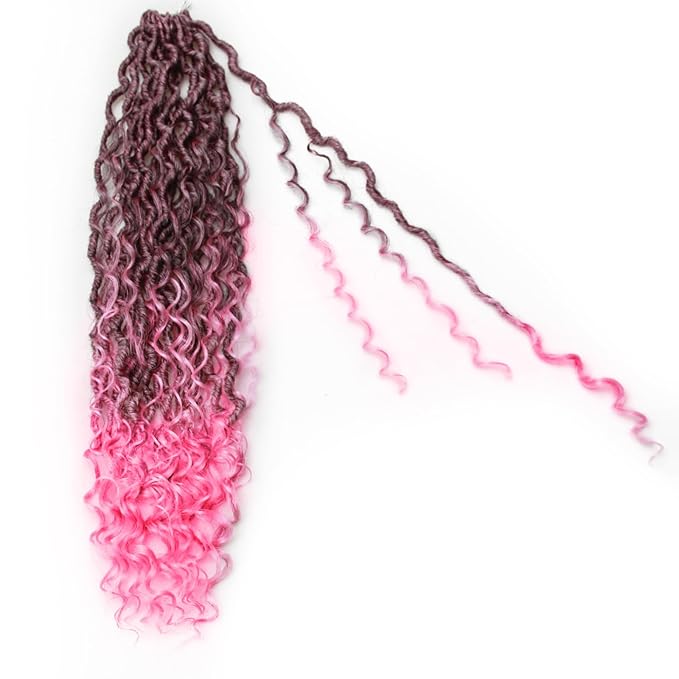 8Packs Goddess Locs Crochet Hair 22Inch Crochet Locs,Boho Faux Loc With Curly Ends River Hippie Bohemian Loc Crochet Hair for Black Women(1B/Pink, 22inch(Pack of 8))