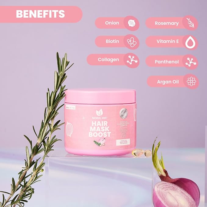 Natural sant Hair Mask with Onion, Rosemary and Argan Oil plus Collagen, 3 Peptides and 11 Amino Acid Complex for Strength and Growth