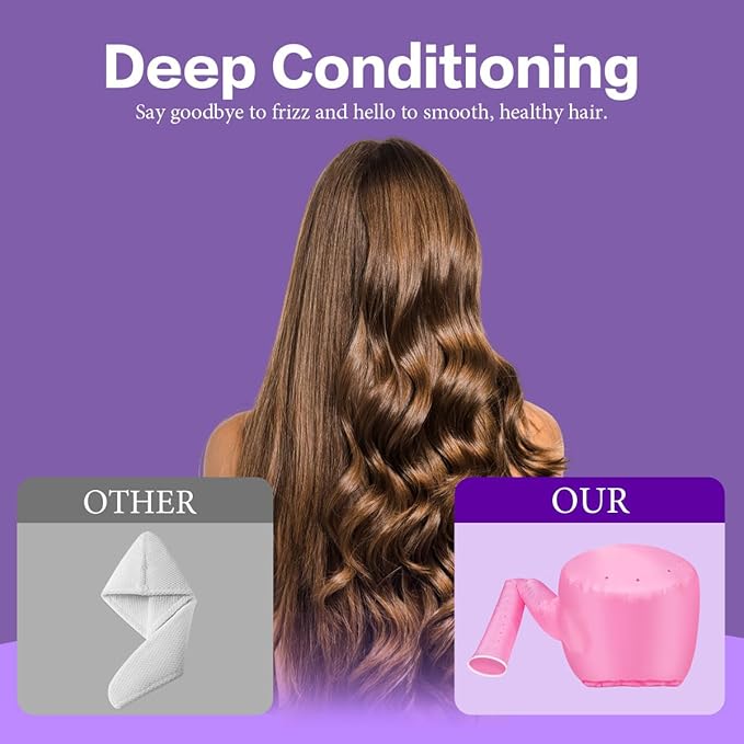 Hooded Hair Dryer Bonnet - Fast-Drying Bonnet Hair Dryer for Natural Hair, Deep Conditioning, Styling, & Curl Enhancing - Adjustable Fit, Heat Distribution, Portable & Lightweight for Travel（Pink）