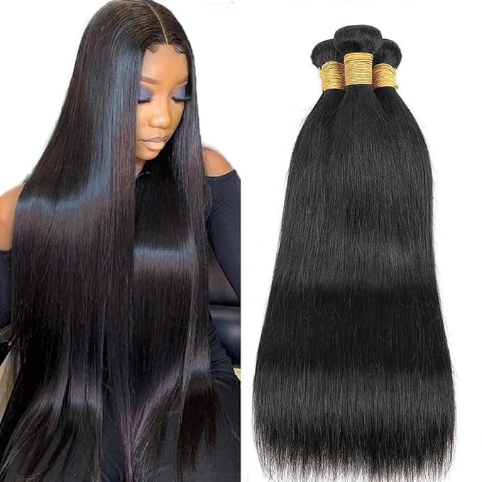 Brazilian Straight Human Hair Bundles 100% Unprocessed Virgin Straight Weaves 3 Bundles 14 16 18inch Raw Sew in Human Hair Bundles Deals Natural Black for Woman