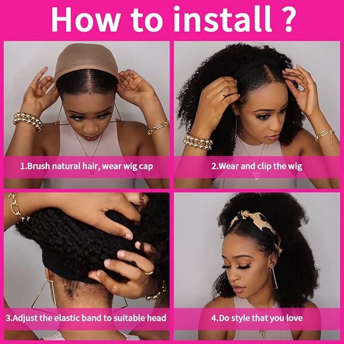 22Inch Headband Wigs Human Hair Deep Wave Wig Glueless Headband Wig Deep Wave None Lace Front Wigs Headband Wig Machine Made Wigs Curly Hair Natural Color