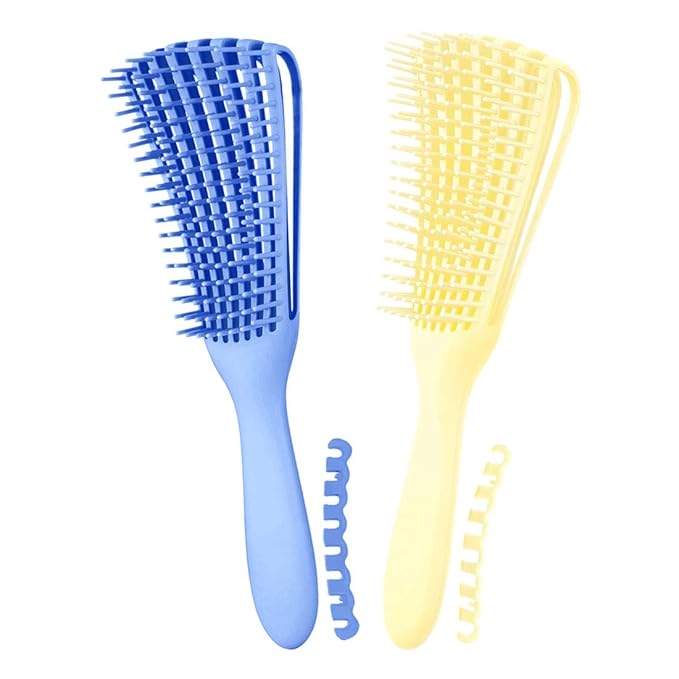 Hair Brush for Afro America/African Hair Textured 3a to 4c Kinky Wavy/Curly/Coily/Wet/Dry/Oil/Thick/Long Hair, Detangling Brush for Women (2 pcs, Blue-Beige)