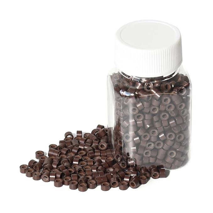 1000 Pcs 5.0 mm Silicone Lined Micro Links Rings Hair Extensions Beads Silicone Lined Beads for Human Hair Extensions and Feather Extensions (Brown)