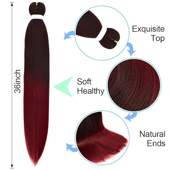 8 Pack Ombre Braiding Hair Pre Stretched - 36" 110G/Pack Premium Pre Stretched Braiding Hair Extensions, Professional Itch Free Hot Water Setting Perm Yaki Texture Prestretched Hair(1Bbug)