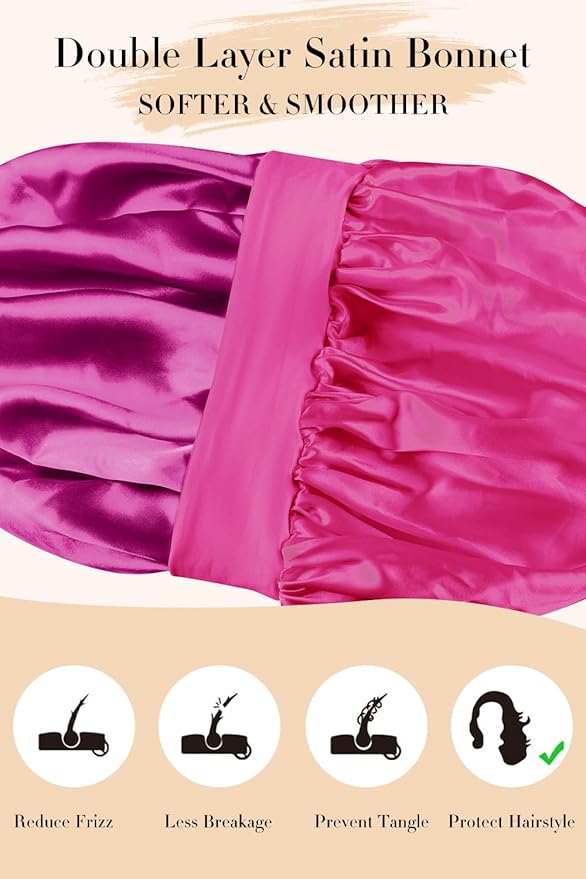 Double Layer Silk Bonnet with Tie Satin Lined Sleep Cap Hair Cover for Women's Curly Natural Hair