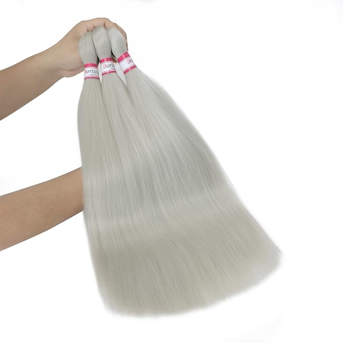 Dorsanee Grey Braiding Hair Pre Stretched 20 Inch 3 Packs Professional Easy Braiding Hair for Crochet Braids Twists Locs Hair Soft Yaki Texture Hot Water Setting Synthetic Hair Extensions
