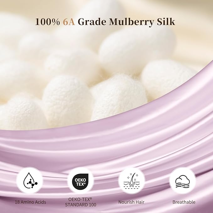 THXSILK 100% Mulberry Silk Bonnet for Sleeping Women, Silk Bonnet with Elastic Band, Hair Wrap Cap for Women Curly Hair, Light Purple