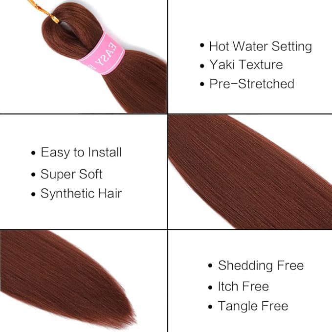 AQINBEL Braiding Hair 26 Inches 8 Bundles/Pack Pre Stretched Braiding Hair Ginger Braiding Hair Pre Stretched Itch Free Yaki Texture Hot Water Setting Hair for Braiding Extensions (350#-Dark Ginger)