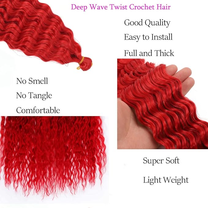 24 inch Ocean Wave Crochet Hair Deep Wave Twist Crochet Hair Extensions Curly Braiding Hair 3 packs(24 inch, Orange)