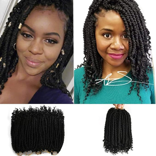 12 Inch Black Crochet Hair For Black Women 8 Packs Crochet Braids Spring Twist Crochet Braiding Curly Crochet Hair Spring Twist Hair Curl End (12inch (Pack of 8), 1B#)