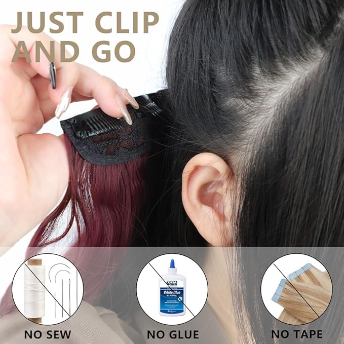 ALXNAN Clip in Long Wavy Synthetic Hair Extension 20 Inch Burgundy 4PCS Thick Hairpieces Fiber Double Weft Hair for Women