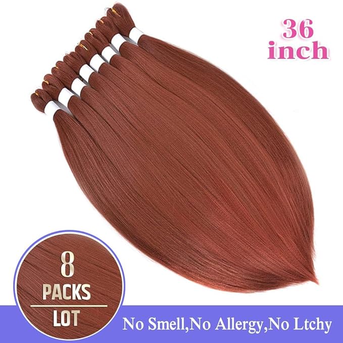 8 Pack Ombre Braiding Hair Pre Stretched - 36" 110G/Pack Premium Pre Stretched Braiding Hair Extensions, Professional Itch Free Hot Water Setting Perm Yaki Texture Prestretched Hair(#350)