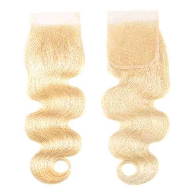 613 Blonde Body Wave Bundles Human Hair with Closure (16 18 20+14") 12A Grade Brazilian Virgin 613 Blonde Body Wave Human Hair 3 Bundles with Transparent Lace Closure