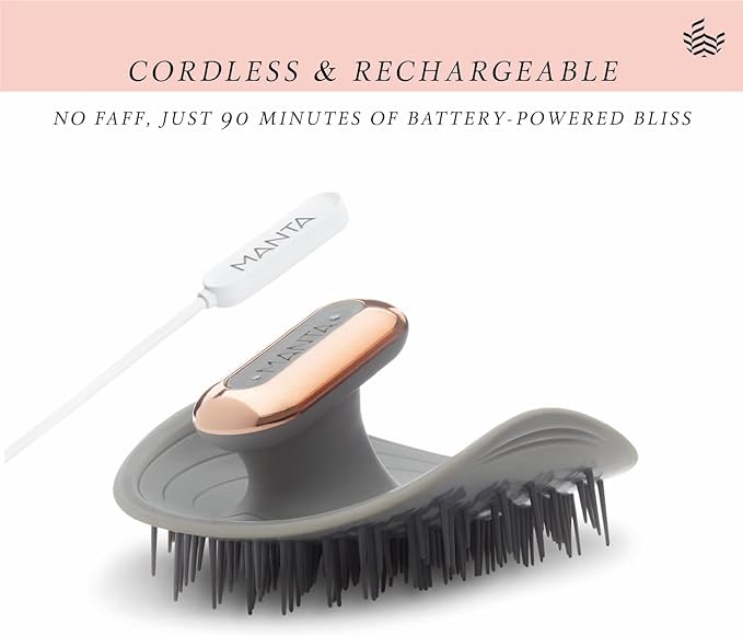 MANTA Pulse Electric Scalp Massage Brush – Wet Exfoliating Scalp Massager, Shampoo Brush for Hair Growth with Shower Holder, Grey