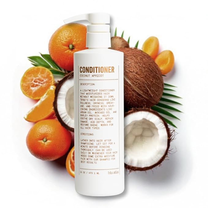 Blu Atlas Men's Natural Conditioner – Organic, Sulfate-Free, Paraben-Free – Deep Moisturizing & Scalp Soothing – Coconut Apricot Scent – Made in America – 16 oz