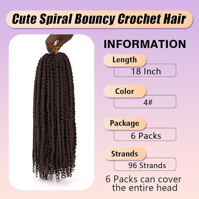 18inch Passion Twist Crochet Hair 96 Stands Pre-Twisted Passion Twist Hair 6 Packs Pre-Looped Passion Twists Braids Synthetic Passion Twist Dark Brown Crochet Braids Hair Extensions