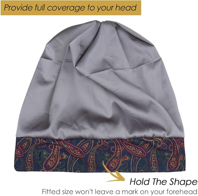 Adjustable Satin Lined Sleep Cap for Dreadlocks Curly Hair Large Head-Stay On Overnight
