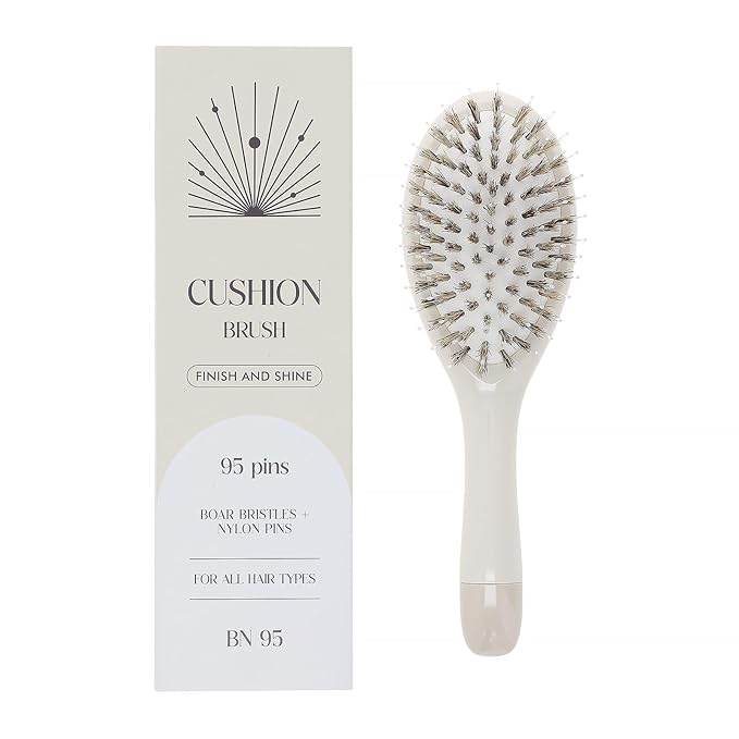 Boar Bristle Hair Brush -boar bristles + nylon pins， Smoothes & Detangles All Hair Types, Hairbrush for Women, Men & Kids, Distributes Oils for Natural Shine & Stimulates Scalp