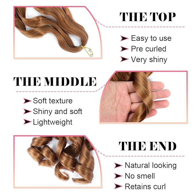 Pre Stretched French Curly Braiding Hair 24 Inch 6Pcs Loose Wave Bouncy Braiding Hair Pre Stretched 100g/pack Yaki Curly Hair for Black Women Hair Extensions (#30)