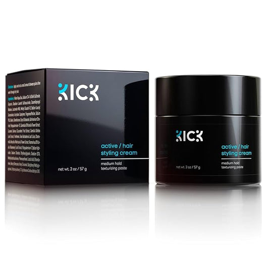 Kick Men's Medium Hold Hair Cream - Non Greasy, Thickening, Damage Control, Anti-Greying, Hydrating - 2 Oz