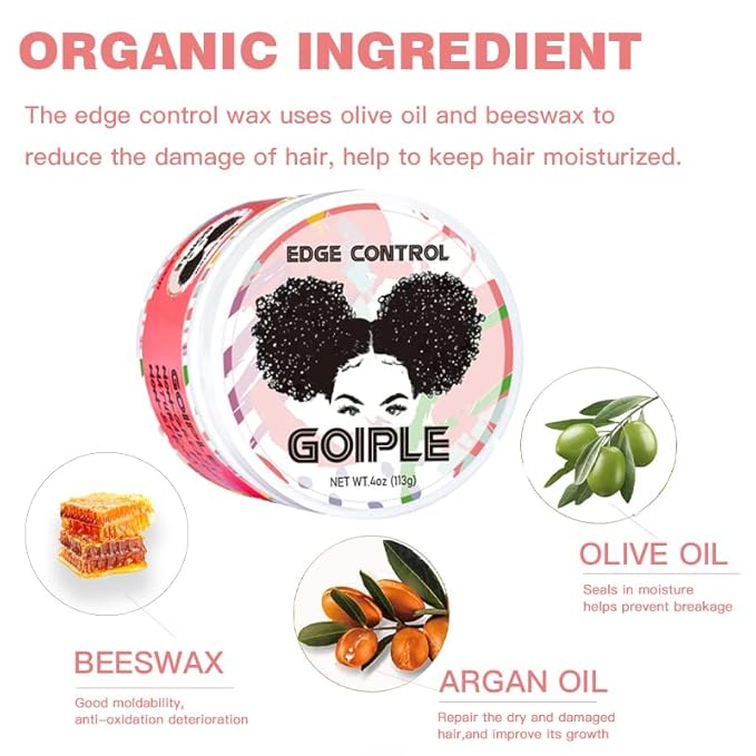 Edge Control Wax for Women Strong Hold Non-greasy Edge Control Smoother Edge Wax, Edge Wax Styling Gel Edge Control for Black Hair No Flaking, White Residue, Shine and Smooth 4oz (Sweet Peach)