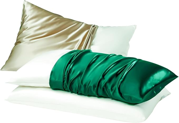 100% Mulberry Silk Pillowcase for Hair and Skin Made in USA, Real 22 Momme King Silk Pillow Cases with Zipper, Organic, 6A Grade, Washable, Anti Acne, 1 Pc 20"x36" (King, Emerald)