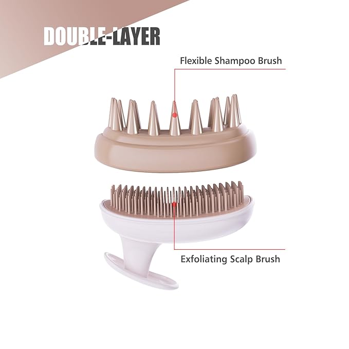 Scalp Massager Shampoo Brush,Scalp Scrubber,Exfoliator for Removing Dandruff & Hair Growth,Detangling Scrubber for All Hair(WhiteBrown)