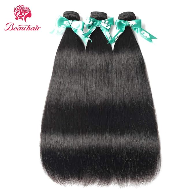 Straight Hair Bundles with Closure(26 26 26+20 Closure)100% Brazilian Straight Virgin Hair 3 Bundles with Lace Closure Free Part Human Hair Extensions Natural Black Color