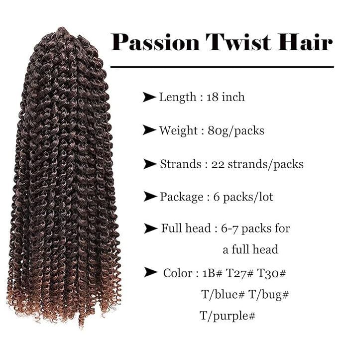 6 Packs Passion Twists Hair 18inch Ombre Water Wave Crochet Hair for Butterfly Soft Locs Synthetic Hair for Passion Twist Long Bohemian Locs Braiding Hair Extensions (18" 6packs T30#)